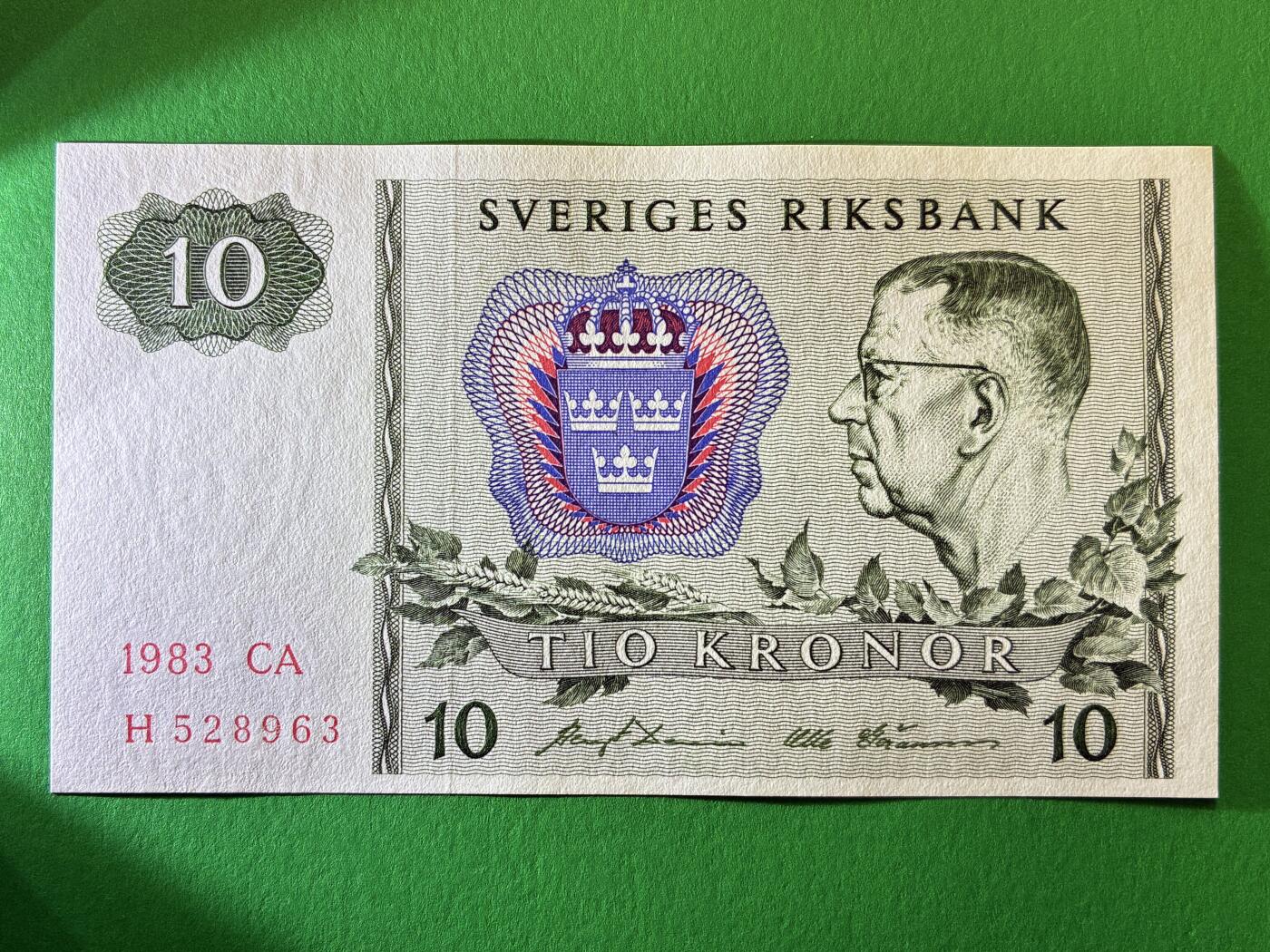 咖啡豆•收藏 2026年Feb_27th世界各国纸币拍卖 瑞典 1983年 10克朗 全新UNC 外国纸币