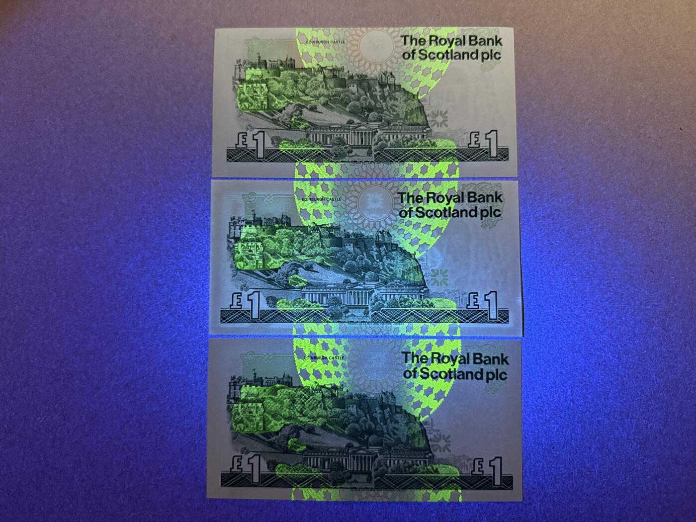 《艾美收藏》第232期-2.22周日外币靓号精品场(春节首拍) 苏格兰1镑3张 UNC 不同年份卷毛 全部双尾88