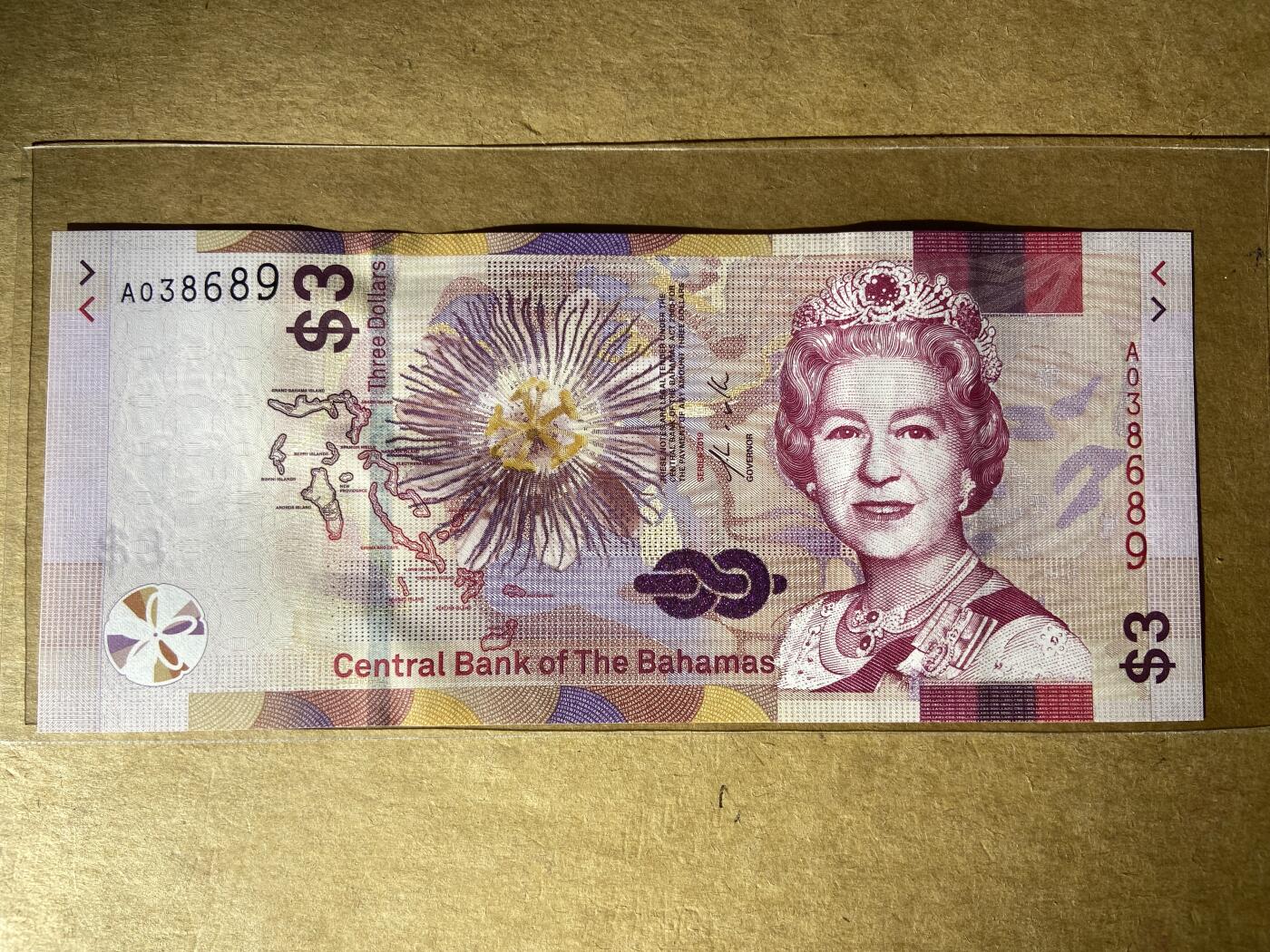 【礼羽收藏】🌏世界钱币拍卖126期 【A038689】全新UNC 2019年巴哈马3元纸币 女王钞 A冠 无47尾9 