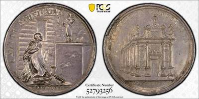 万国钱币拍卖第061期（马年首拍） - PCGS SP62 1749年瑞士施维茨艾西德伦修道院落成800周年纪念大银章 本笃会修道院艾西德伦是一座壮丽的巴洛克式建筑 供奉着著名的黑色圣母玛利亚像而闻名 背面圣迈因拉德跪拜于黑色圣母像前 45MM罕见大规格顶级收藏品质