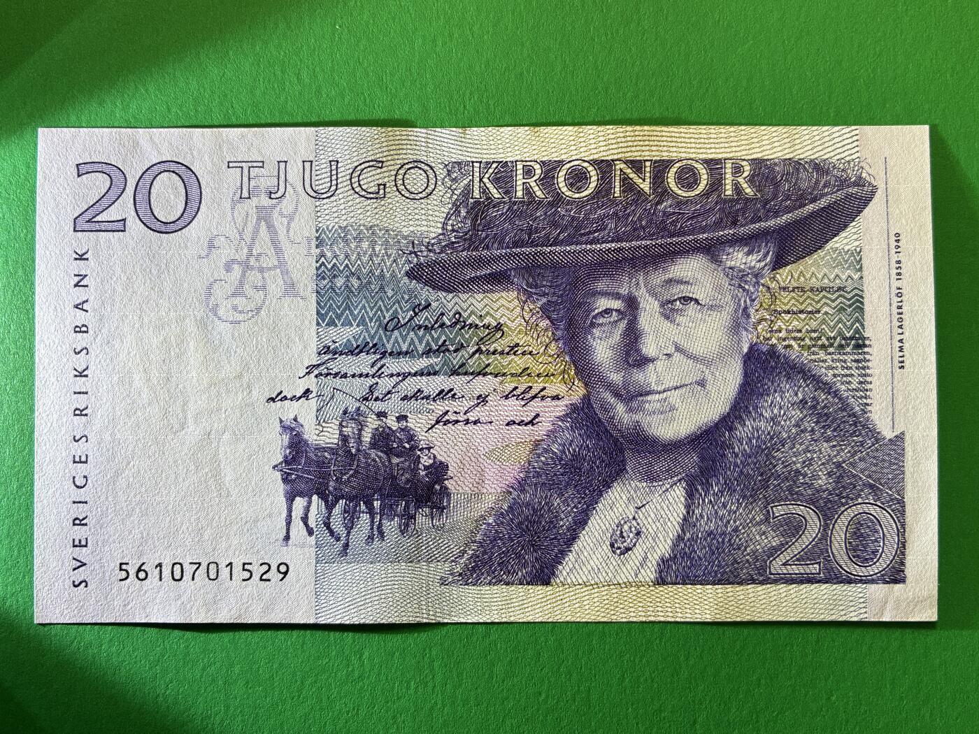 咖啡豆•收藏 2026年Feb_27th世界各国纸币拍卖 瑞典 1995年 20克朗 全新UNC 外国纸币