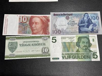 《外钞收藏家》第六百一十二期（ 精选场）（长期征集拍品、欢迎藏友们联系合作） - 瑞士、法郎、葡萄牙、荷兰四张一起 全新UNC