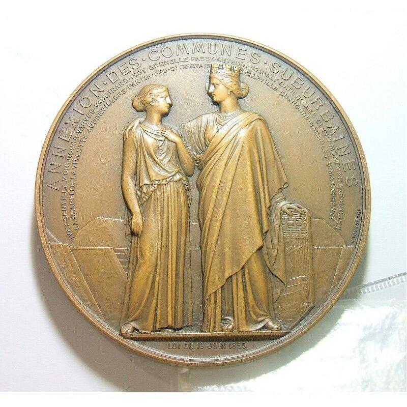 【艺术】法国艺术大章1859年 拿破仑三世+女神 高浮雕精制超大铜章 73MM 195克