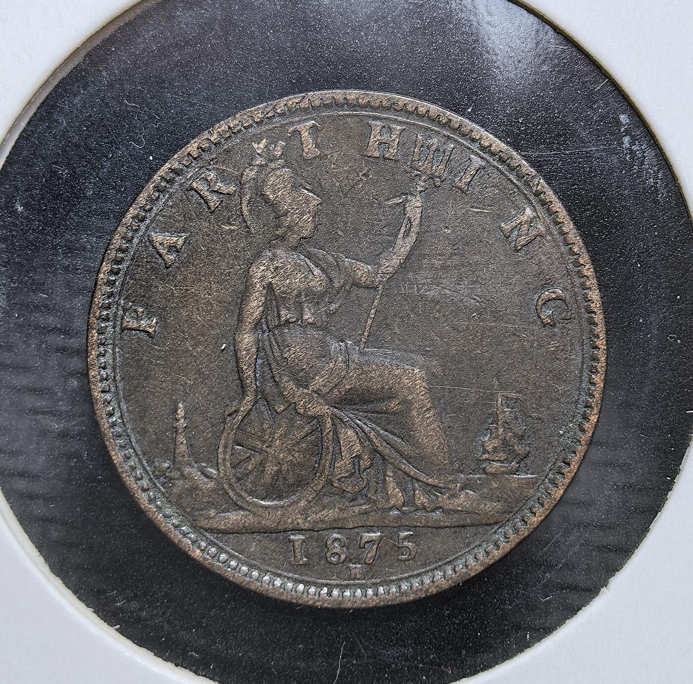 外国优质老铜币银币，周日九点倒数截拍，满百包邮，持续收拍，初八发货 英国1875年维多利亚法新H版铜币，属于维多利亚时代 “日不落帝国” 的流通辅币。正面为年轻的维多利亚女王头像，背面是象征不列颠尼亚的坐像，见证了英国工业革命与全球殖民扩张的鼎盛时期。