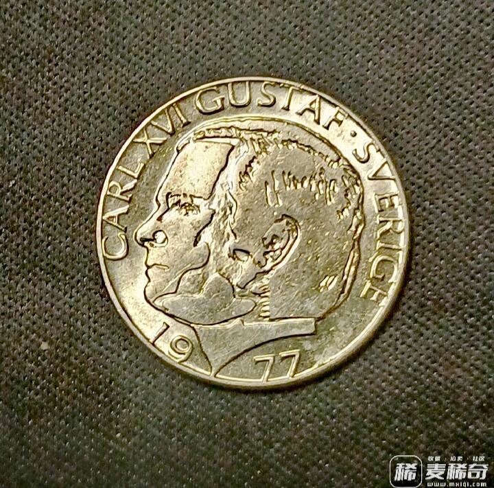 瑞典1977年国王头像1克朗原光靓品硬币