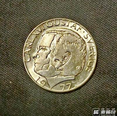 瑞典1977年国王头像1克朗原光靓品硬币 - 瑞典1977年国王头像1克朗原光靓品硬币