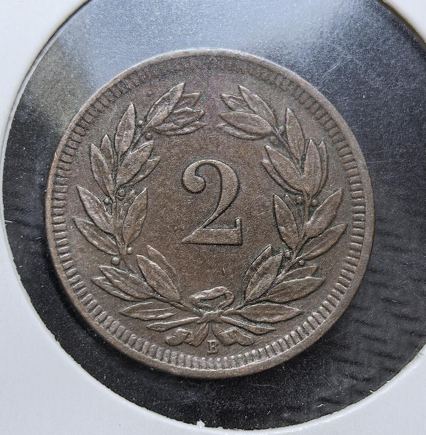 外国优质老铜币银币，周日九点倒数截拍，满百包邮，持续收拍，初八发货 瑞士1903年2分铜币。正面以 “HELVETIA” 与国徽彰显国家象征，背面的月桂枝象征和平，见证了瑞士在 20 世纪初的中立稳定与经济发展。