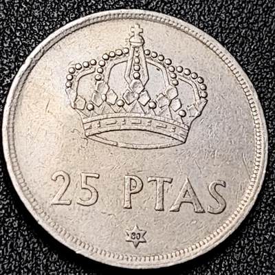 泉币菌-第196场- 新年快乐 新年第4场 本场拍品多 请提前出价 - 西班牙1975年25比萨塔 卡洛斯一世 铜镍币 26.5mm 