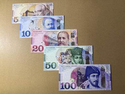 《艾美收藏》第232期-2.22周日外币靓号精品场(春节首拍) - 格鲁吉亚5、10、20、50、100拉里5张 UNC 2016年 全部AA冠