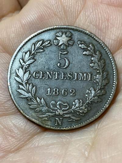 2026年第三十一场(总第二百场)英国一线回流散币新春特拍第三场(免佣金) - 意大利王国1862年5分(维托里奥·埃马努埃莱二世，N标那不勒斯造，首发年仅发行2年)