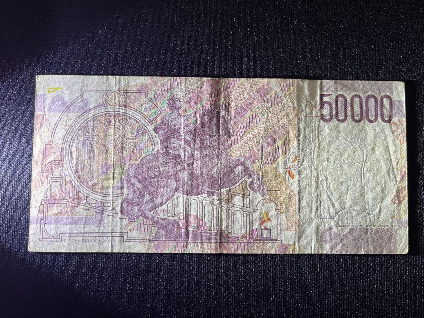 世界各国纸币拍卖 意大利1992年 50000里拉 实物图