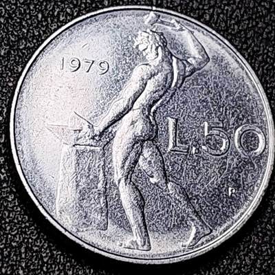 泉币菌-第196场- 新年快乐 新年第4场 本场拍品多 请提前出价 - 意大利 1979年 50里拉 锻冶之神 伍尔坎 24mm