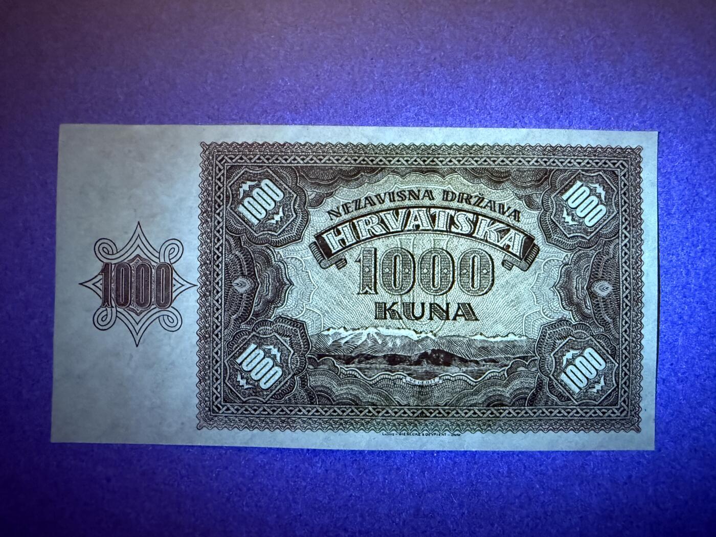 《艾美收藏》第232期-2.22周日外币靓号精品场(春节首拍) 克罗地亚1000库纳 UNC 1941年老版本 无347双尾88