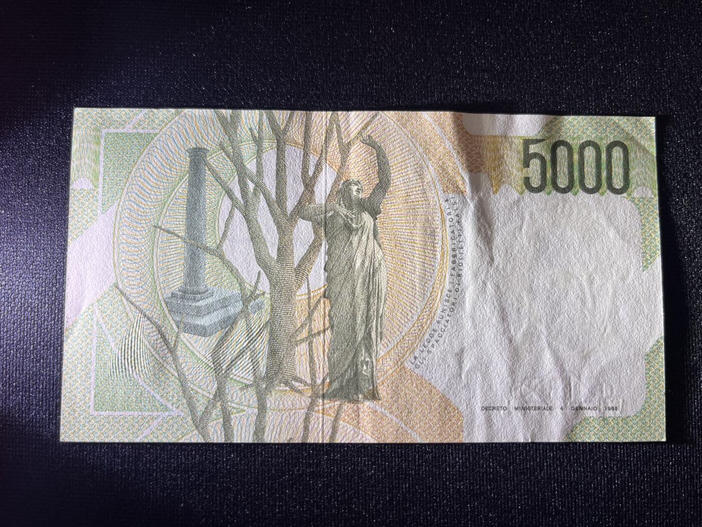 世界各国纸币拍卖 意大利1985年 5000里拉 实物图