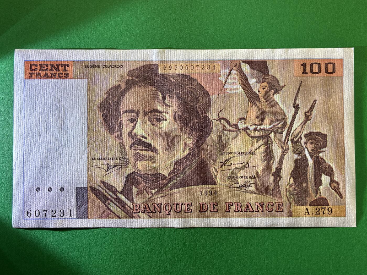 咖啡豆•收藏 2026年Feb_27th世界各国纸币拍卖 法国 1994年 100法郎 全新UNC 外国纸币