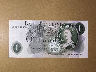 《艾美收藏》第232期-2.22周日外币靓号精品场(春节首拍) - 英格兰1镑 UNC C序列 无347双尾88