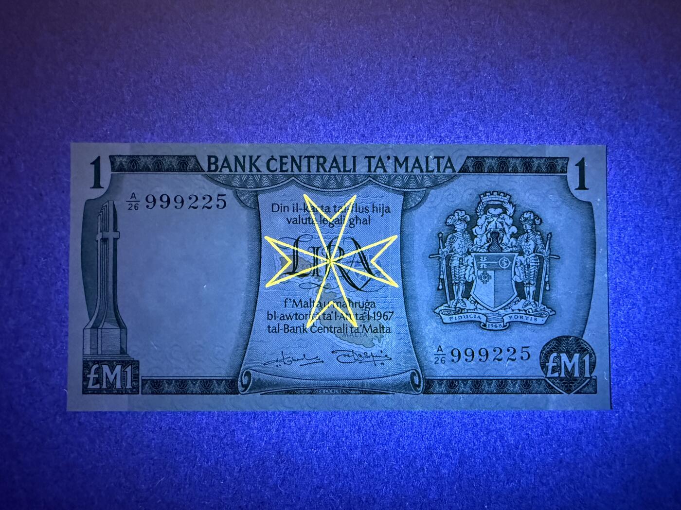 《艾美收藏》第232期-2.22周日外币靓号精品场(春节首拍) 马耳他1镑 UNC 1973年 彩背 无347