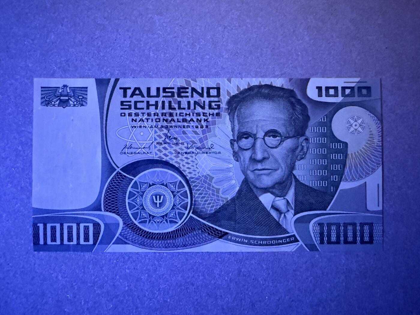 《艾美收藏》第232期-2.22周日外币靓号精品场(春节首拍) 豹子号 奥地利1000先令 UNC 1983年薛定谔 豹子号 有一处轻微荧光