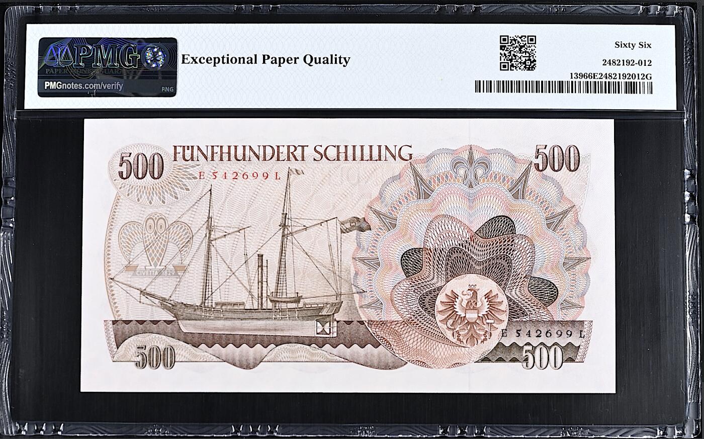 《艾美收藏》第232期-2.22周日外币靓号精品场(春节首拍) 奥地利500先令 PMG66E 1965年 奥地利发明家雷色尔 双尾