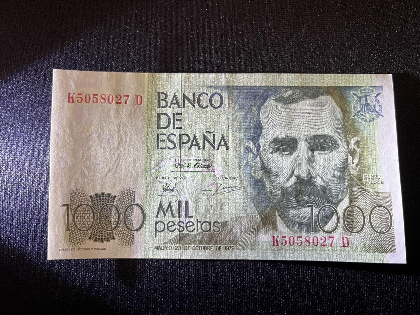 世界各国纸币拍卖 1979年西班牙 1000比塞塔 实物图