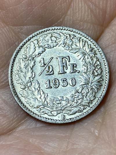 2026年第三十一场(总第二百场)英国一线回流散币新春特拍第三场(免佣金) - 瑞士🇨🇭1950年1/2法郎银币(第二版，B标伯尔尼造，835高银)