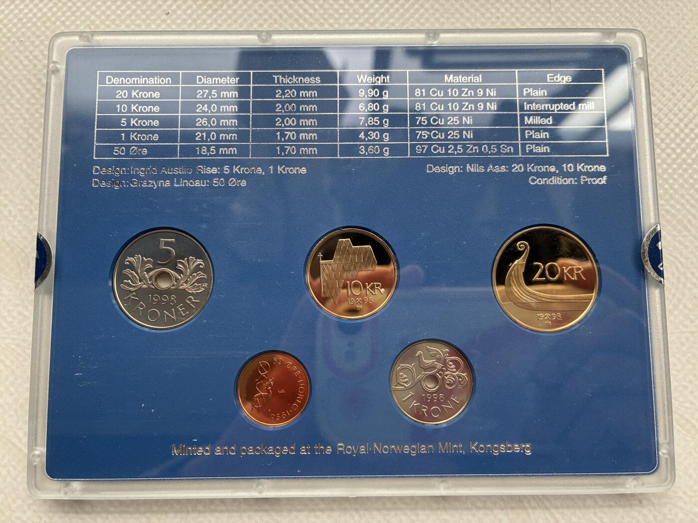 咖啡豆•收藏 2026年Feb_28th世界各国硬币套币拍卖 挪威 1998年 UNC未流通封装套币 外国硬币