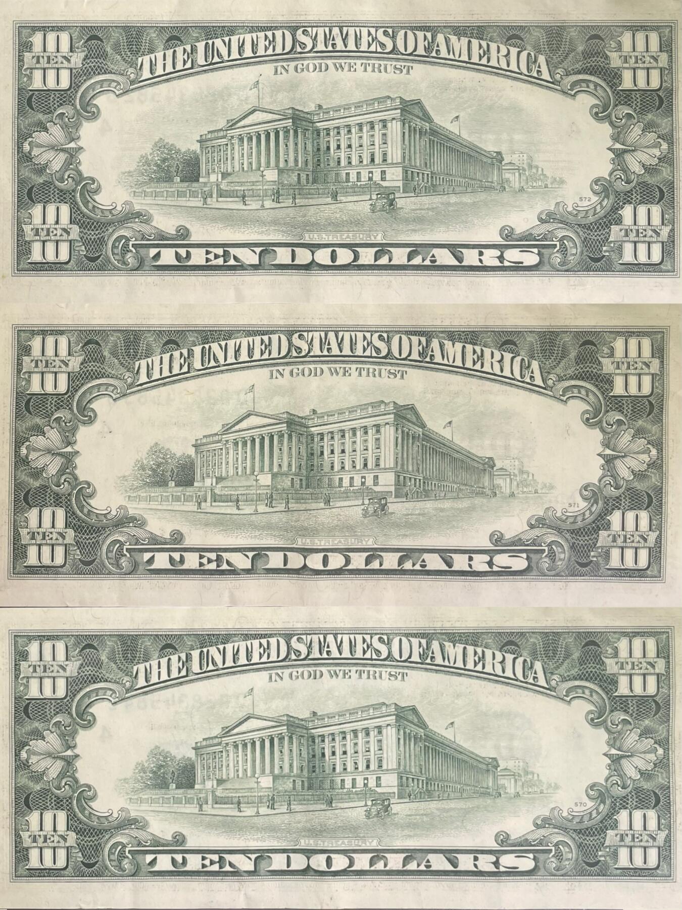 回流0301  1995年版10美元联邦储备券三连号（¥207元）克利夫兰联邦储备银行（字母“D”，数字标识“4”）