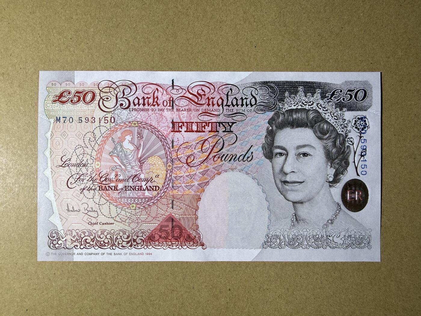 《艾美收藏》第232期-2.22周日外币靓号精品场(春节首拍) 英格兰50镑 UNC E序列 1994年 无4