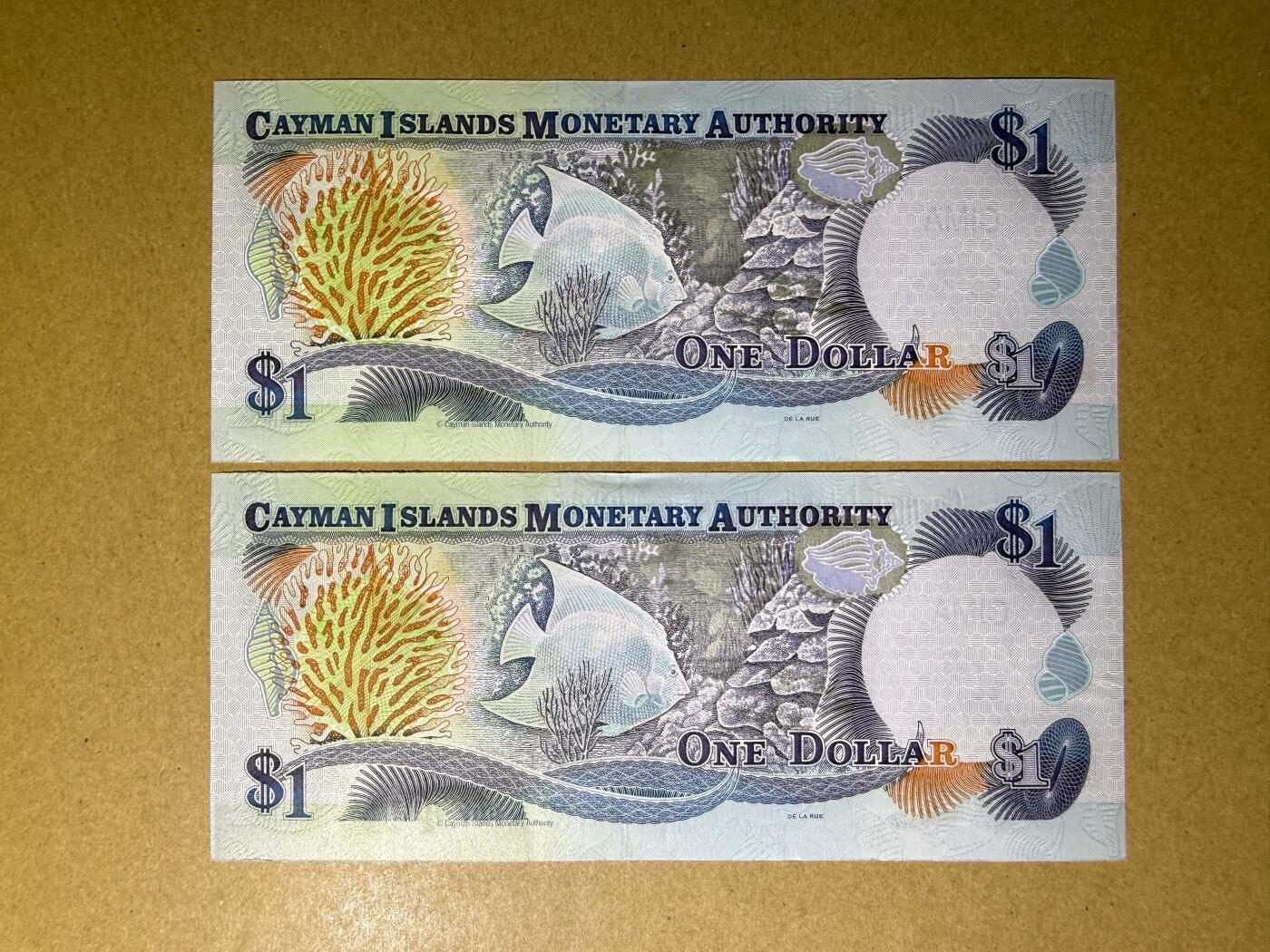 《艾美收藏》第232期-2.22周日外币靓号精品场(春节首拍) 豹子号 开曼群岛1元2张 UNC 2001年女王 无47连号豹子号