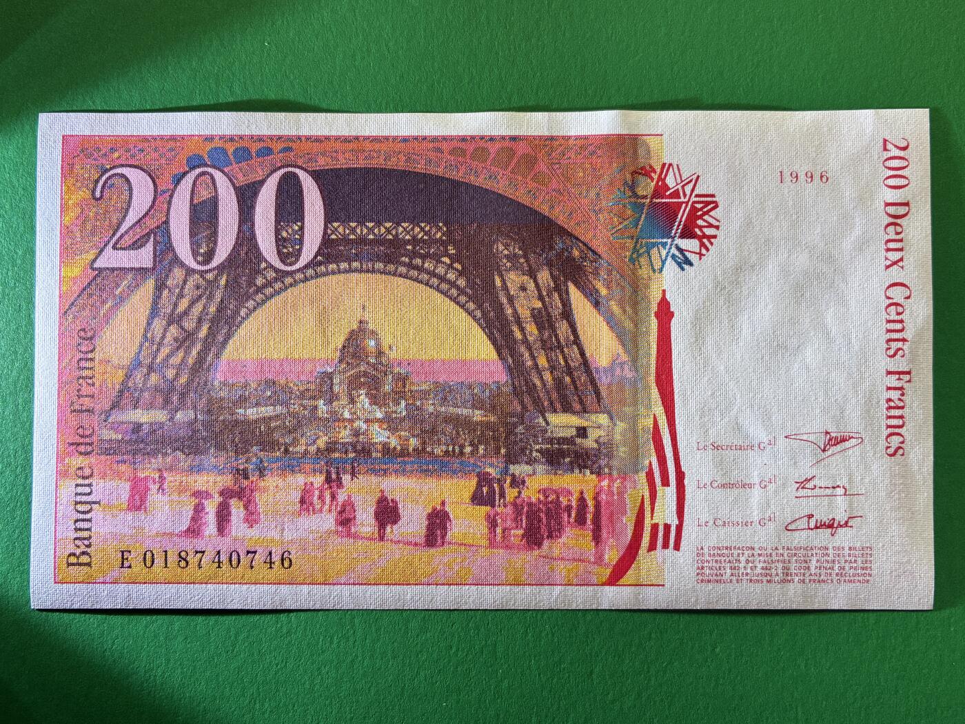 咖啡豆•收藏 2026年Feb_27th世界各国纸币拍卖 法国 1996年 200法郎 全新UNC 外国纸币