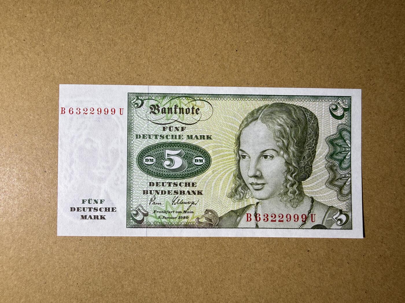 《艾美收藏》第232期-2.22周日外币靓号精品场(春节首拍) 豹子号 德国5马克 UNC 1980年 无47豹子号