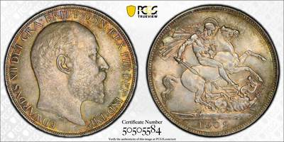 万国钱币拍卖第061期（马年首拍） - PCGS MS63 1902英国爱德华七世马剑克朗 高分难度大于精制的流通品种 车轮转光底板在油画般的英伦五彩包浆加持下更添魅力