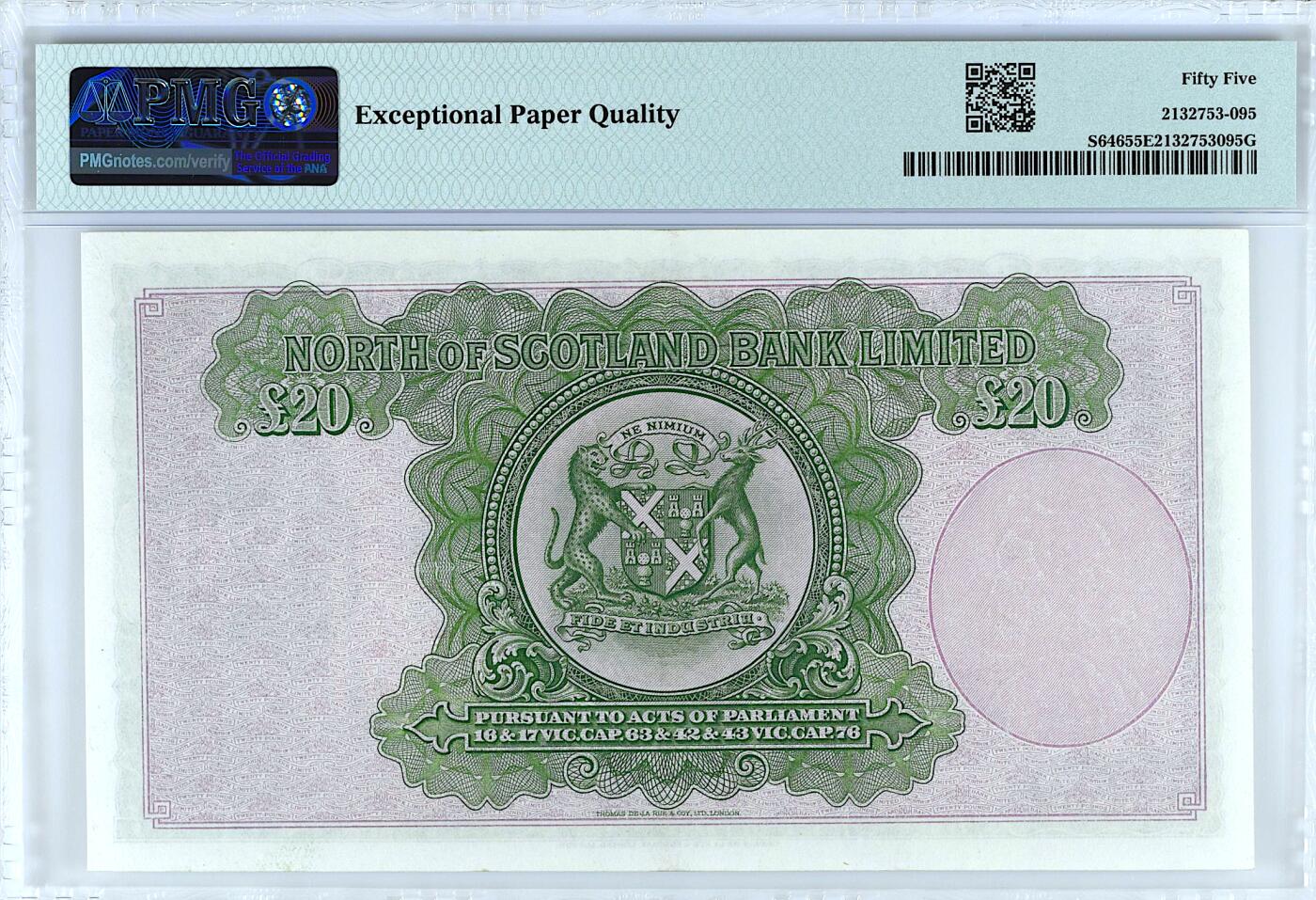 《艾美收藏》第232期-2.22周日外币靓号精品场(春节首拍) 苏格兰20镑 PMG55E 苏格兰北方银行 1943年大票幅稀少版本亚军分 58就是冠军分了 有EPQ不容易 无347