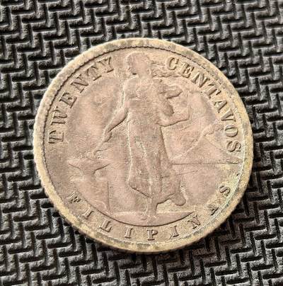 外国优质老铜币银币，周日九点倒数截拍，满百包邮，持续收拍，初八发货 - 美属菲律宾1908年20分银币，发行于美国殖民统治初期。正面的自由女神形象象征美国式 “自由”，背面的美国国徽彰显殖民权威，见证了美西战争后美国对菲律宾的殖民统治与文化渗透。