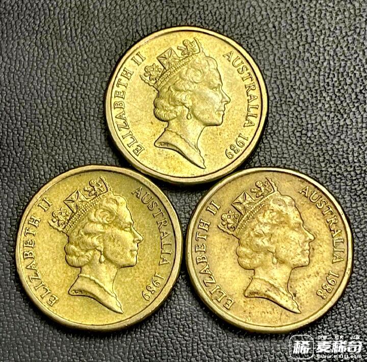 澳大利亚1988、89、89年2澳元靓品硬币三枚一组