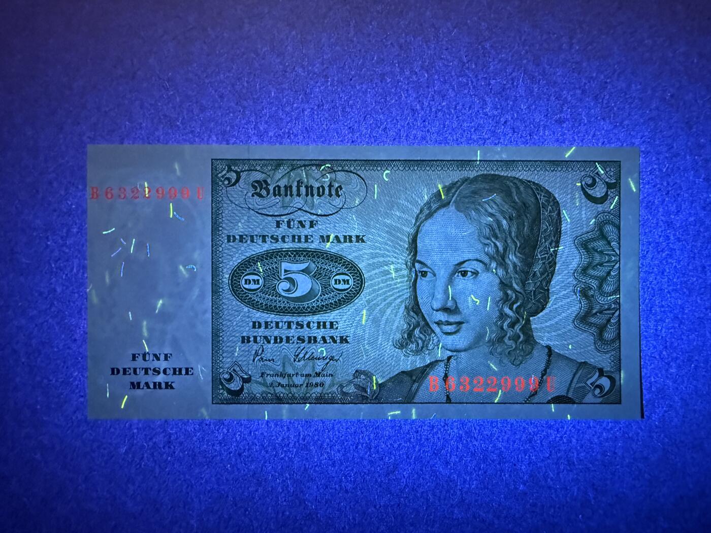 《艾美收藏》第232期-2.22周日外币靓号精品场(春节首拍) 豹子号 德国5马克 UNC 1980年 无47豹子号