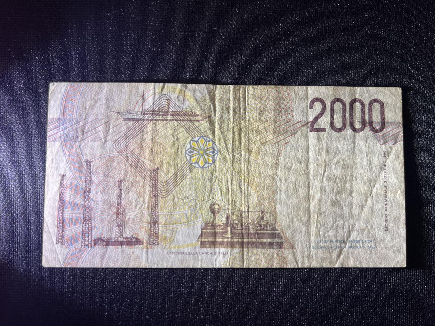 世界各国纸币拍卖 1990年 意大利2000里拉 实物图