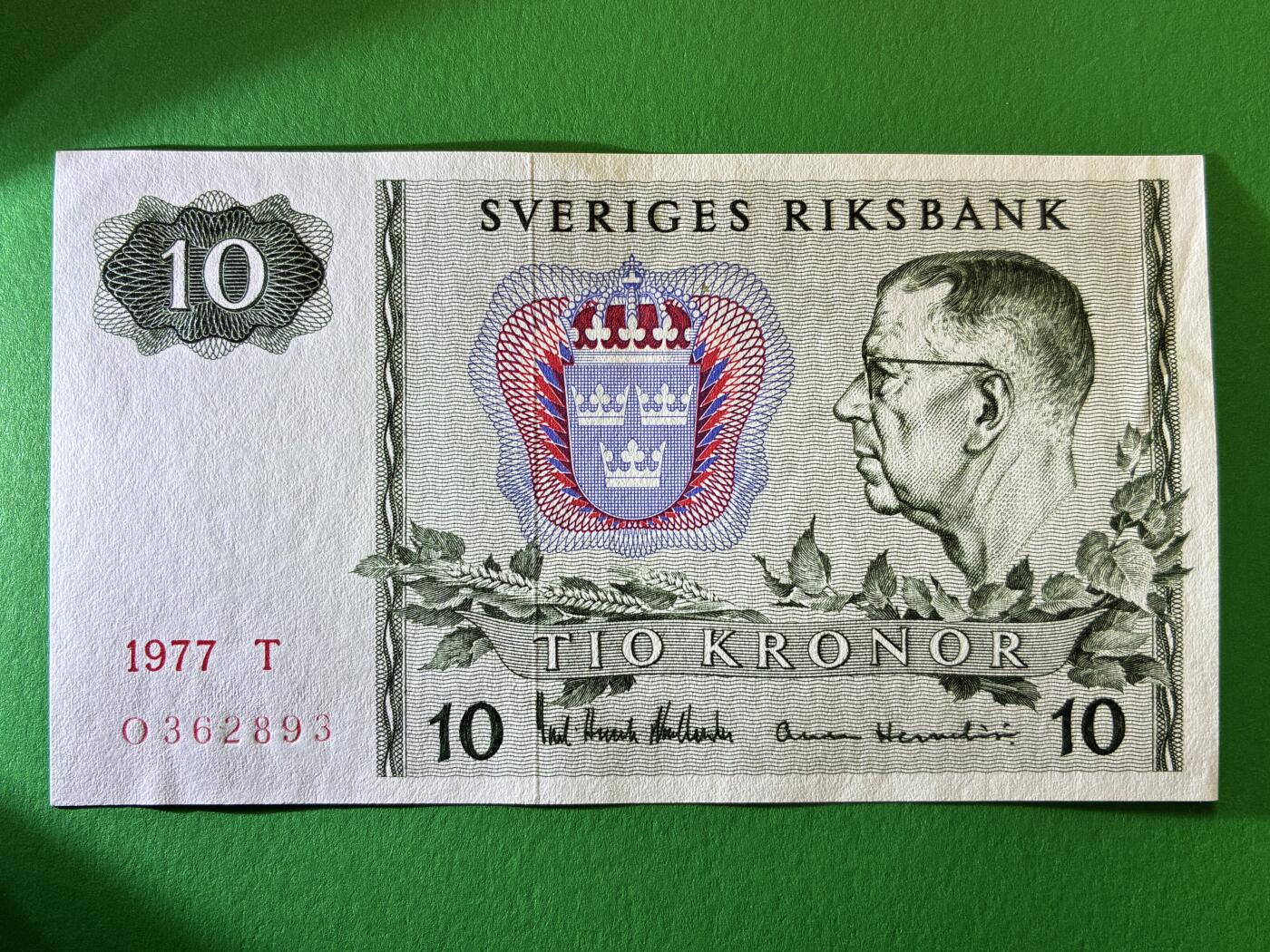 咖啡豆•收藏 2026年Feb_27th世界各国纸币拍卖 瑞典 1977年 10克朗 全新UNC 外国纸币