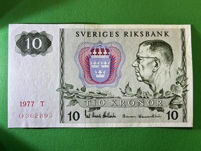咖啡豆•收藏 2026年Feb_27th世界各国纸币拍卖 - 瑞典 1977年 10克朗 全新UNC 外国纸币