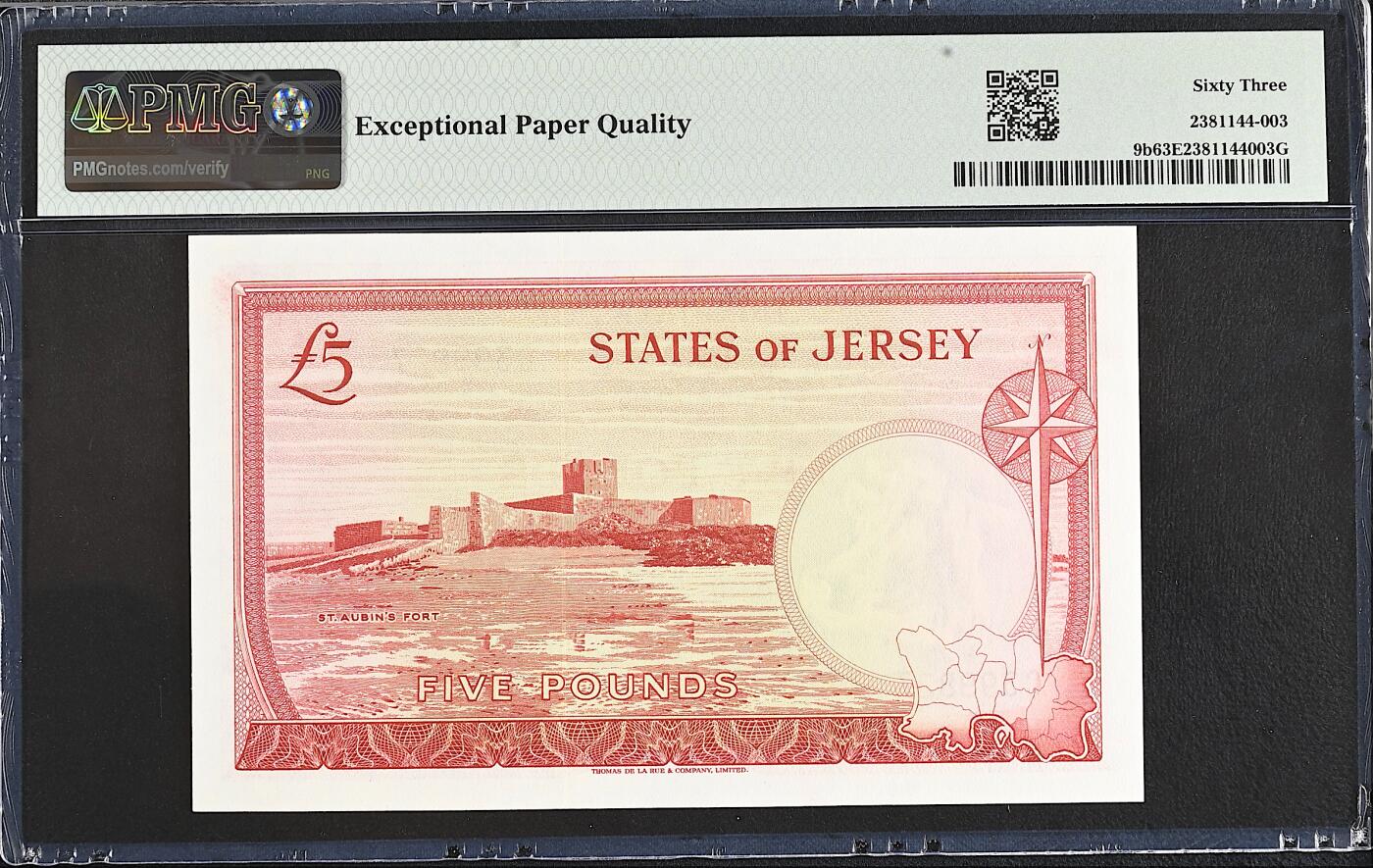 《艾美收藏》第232期-2.22周日外币靓号精品场(春节首拍) 泽西5镑 PMG63E 1963年 戎装女王 无4 严重低评 可剪壳收藏或重评