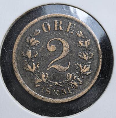 外国优质老铜币银币，周日九点倒数截拍，满百包邮，持续收拍，初八发货 - 挪威1891年2欧尔。正面为面值与橡叶花环，象征农业与民生；背面是挪威国徽 “持斧雄狮”，代表奥斯卡二世统治时期。这枚硬币见证了挪威在瑞典 - 挪威联合王国时期的货币体系与国家认同。