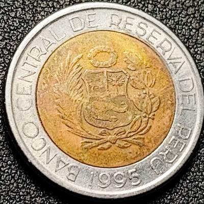 泉币菌-第196场- 新年快乐 新年第4场 本场拍品多 请提前出价 - 1995年 秘鲁5新索尔双色镶嵌币 24mm 