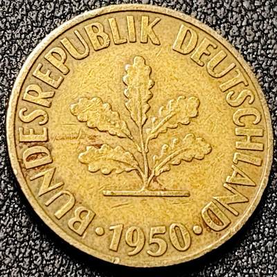 泉币菌-第196场- 新年快乐 新年第4场 本场拍品多 请提前出价 - 联邦德国1950年 10芬尼硬币 橡树麦穗  银行版 21.5mm