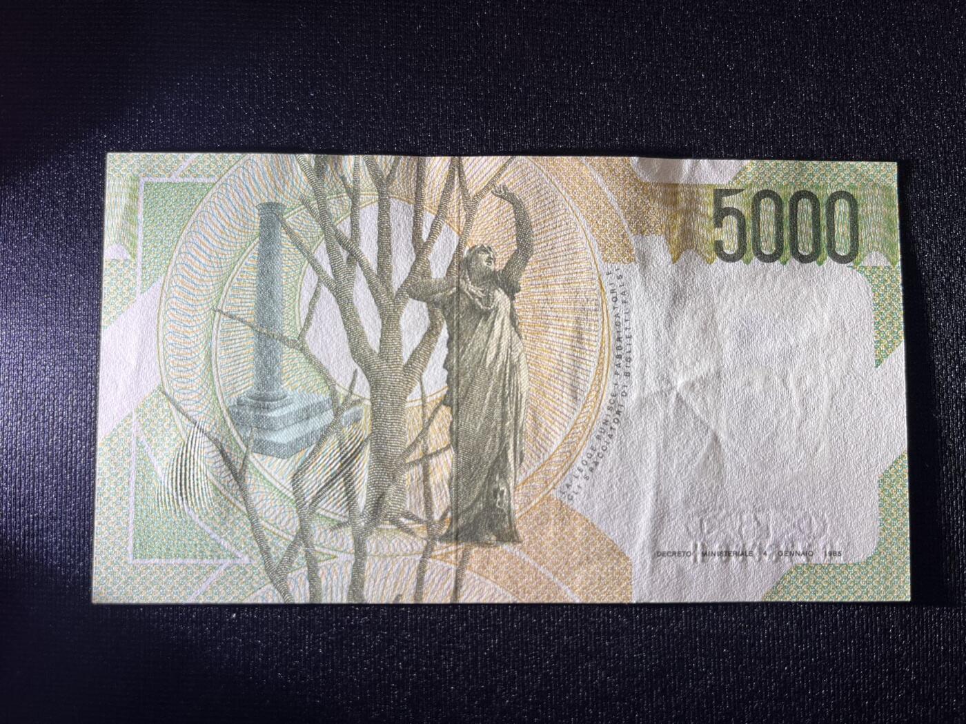 世界各国纸币拍卖 意大利1985年 5000里拉 实物图