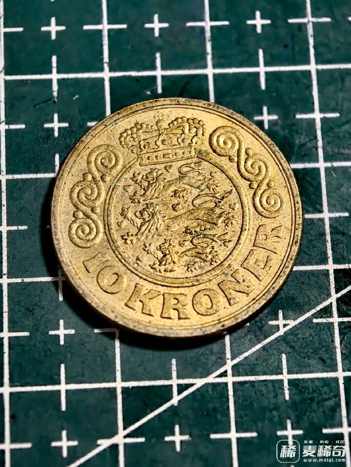 丹麦1989年10克朗女皇头像靓品硬币