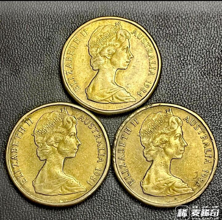澳大利亚1984年1澳元首发首版5只袋鼠靓品硬币三枚一组