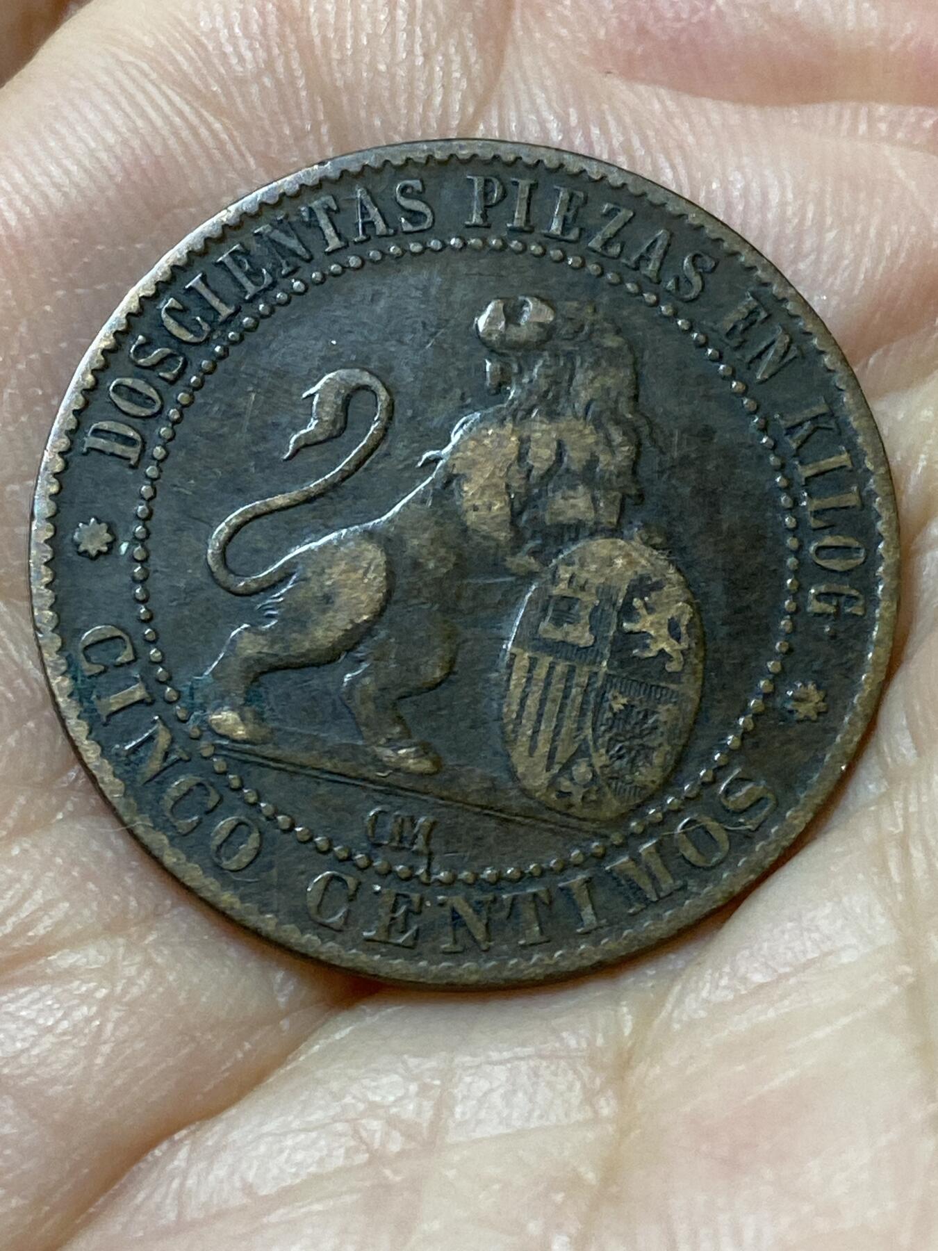 2026年第三十一场(总第二百场)英国一线回流散币新春特拍第三场(免佣金) 西班牙1870单年份5分(临时政府时期，OM八角星标巴塞罗那造)