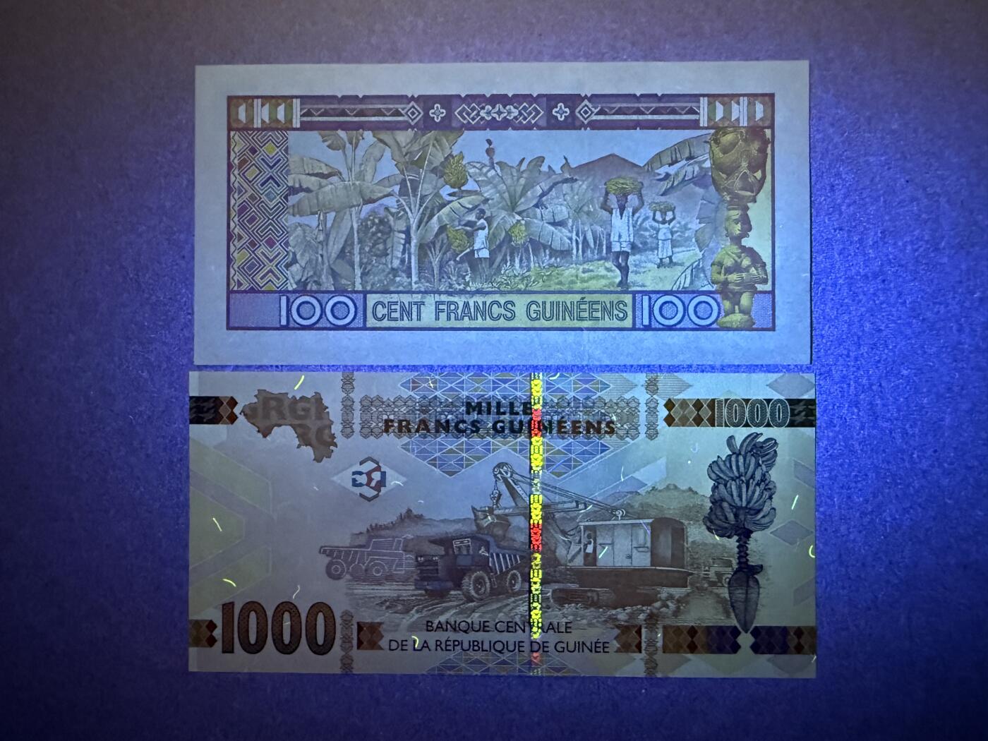 《艾美收藏》第232期-2.22周日外币靓号精品场(春节首拍) 几内亚100、1000元2张 UNC 全程无47双尾88