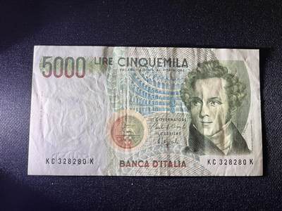 世界各国纸币拍卖 - 意大利1985年 5000里拉 实物图