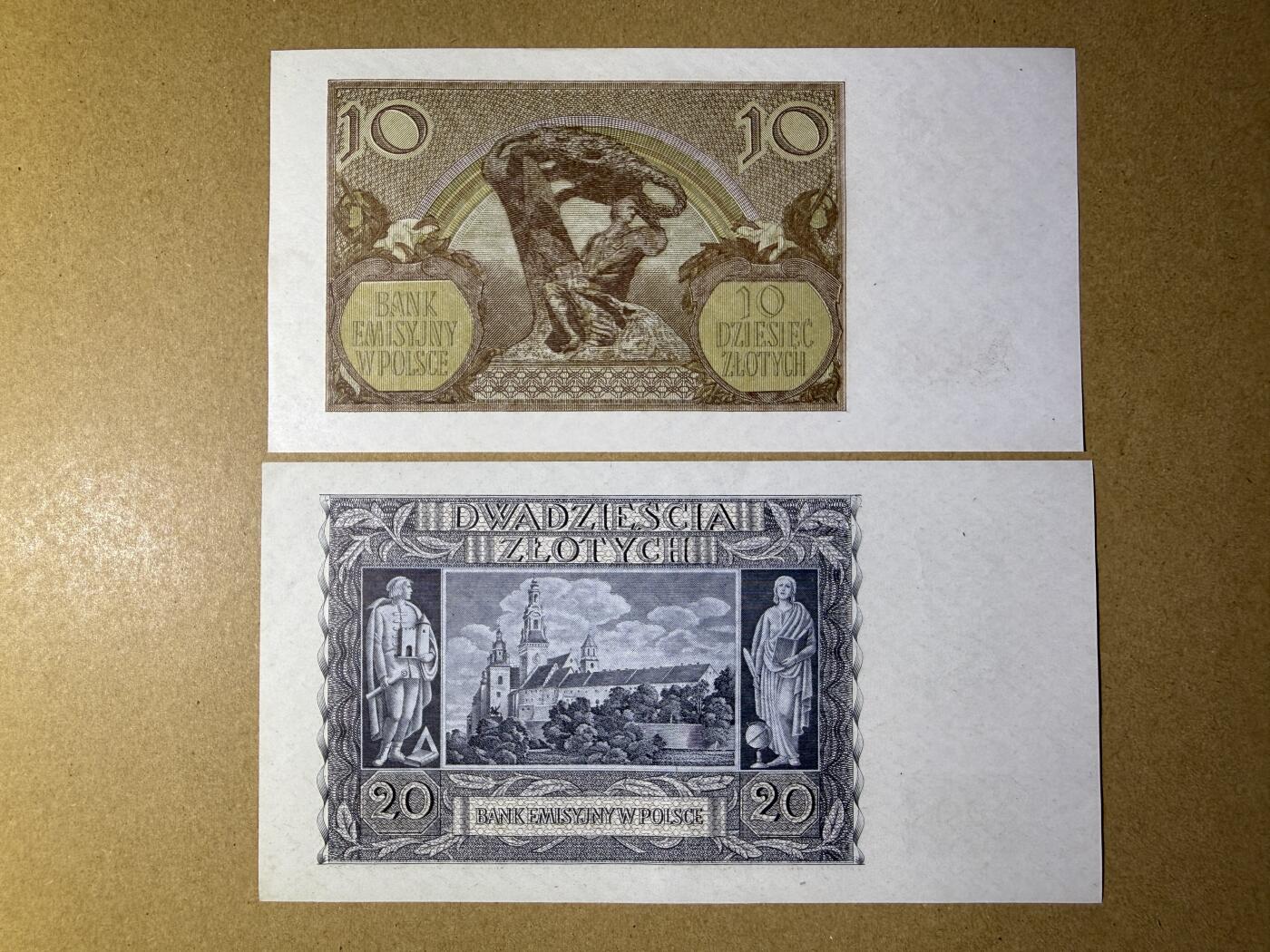 《艾美收藏》第232期-2.22周日外币靓号精品场(春节首拍) 波兰10、20兹罗提2张 UNC 1940年老版本 无47